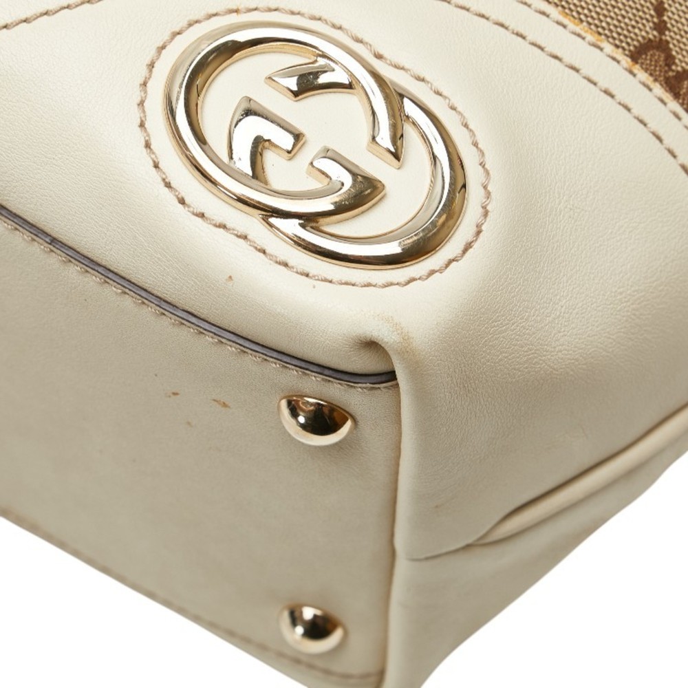 Gucci GG Canvas New Brit Tote Bag Shoulder 169946 Beige White Leather Women's... - Picture 7 of 14